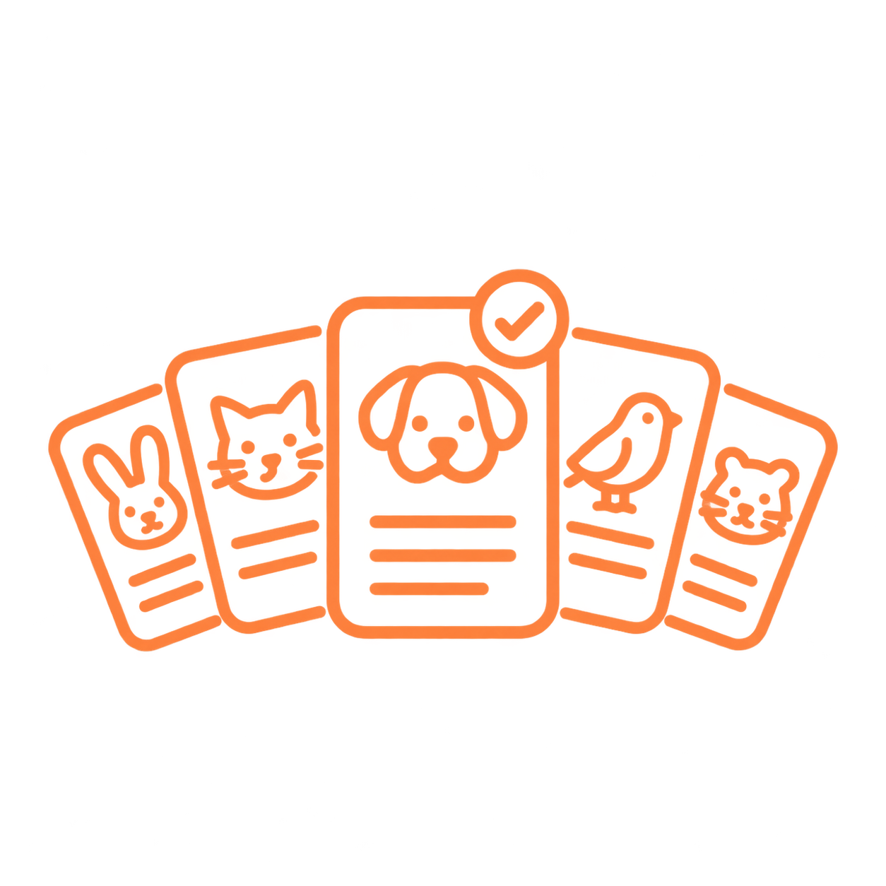Cinq cartes illustrant les formules d’assurance animaux disponibles.